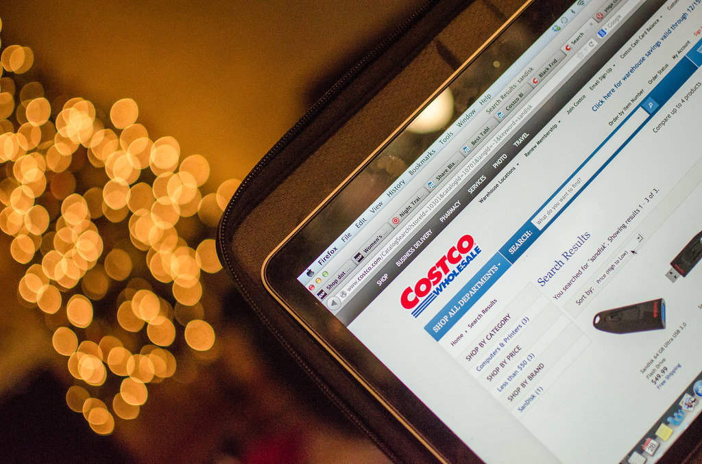 A close up image of a laptop open to the Costco website.