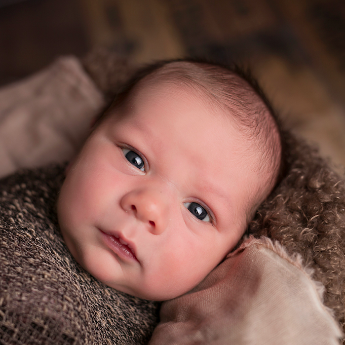 Baby swaddled in brown blanket