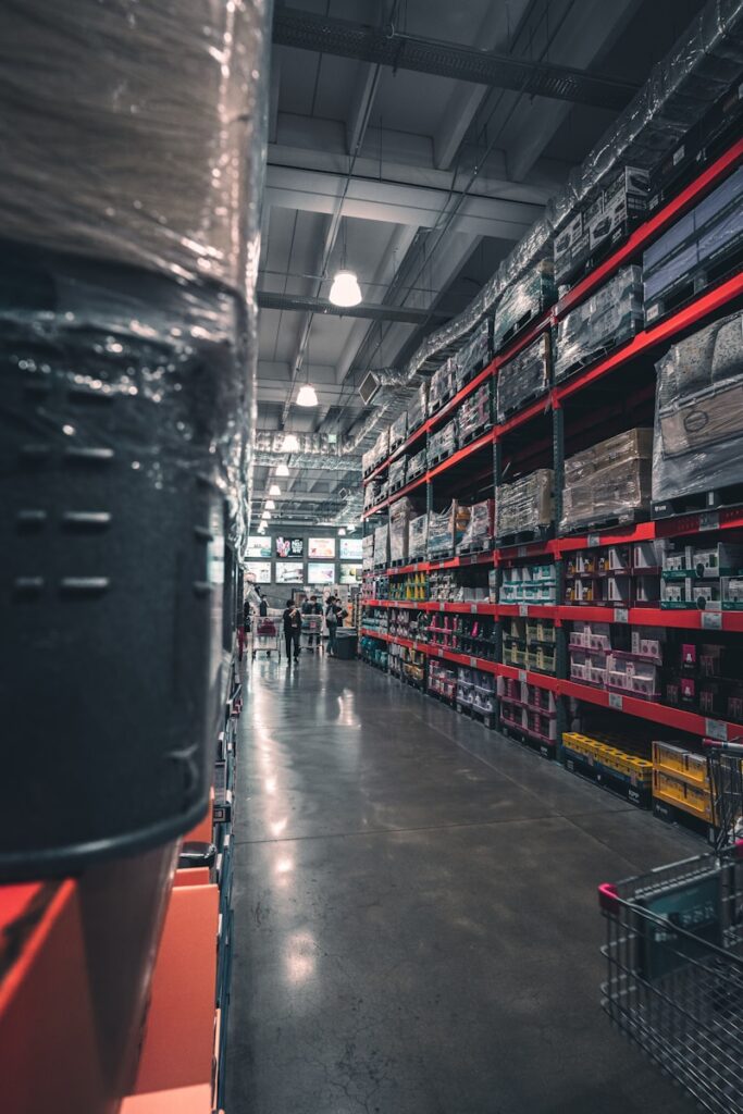 A picture of the inside of a Costco warehouse. 