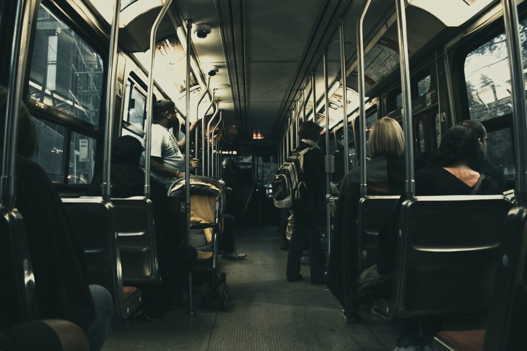 Passengers riding on a public bus