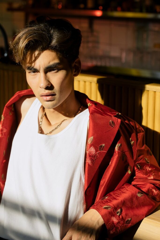 Man Wearing Red Satin Jacket
