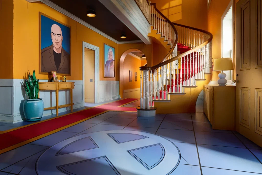 The interior of Airbnb’s X-Men inspired mansion.
