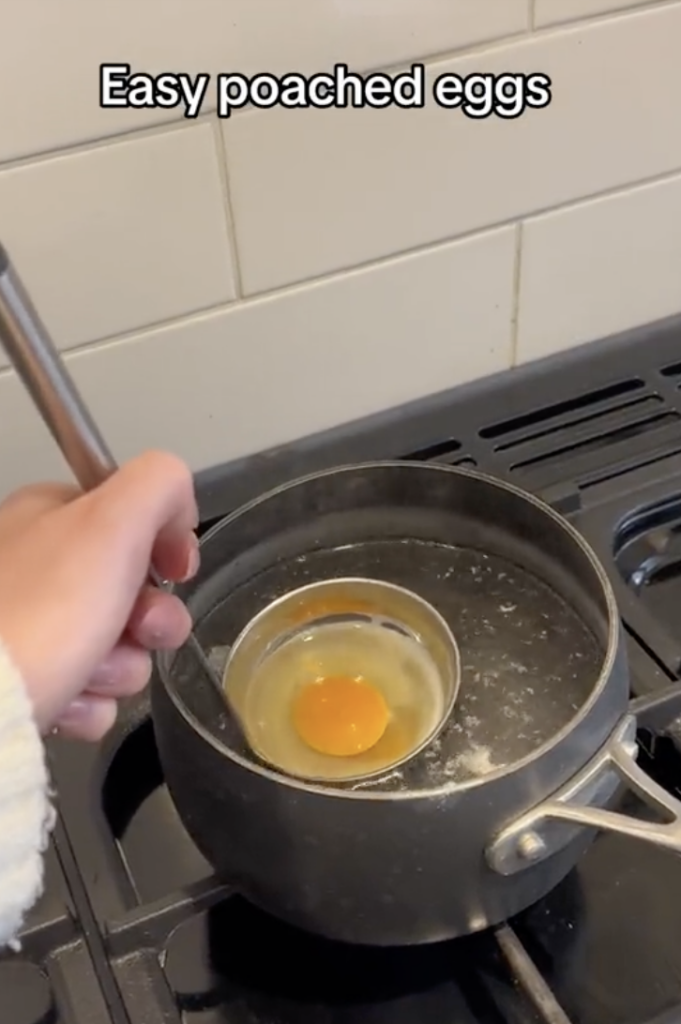 TikTok poached egg hack with soup ladel 