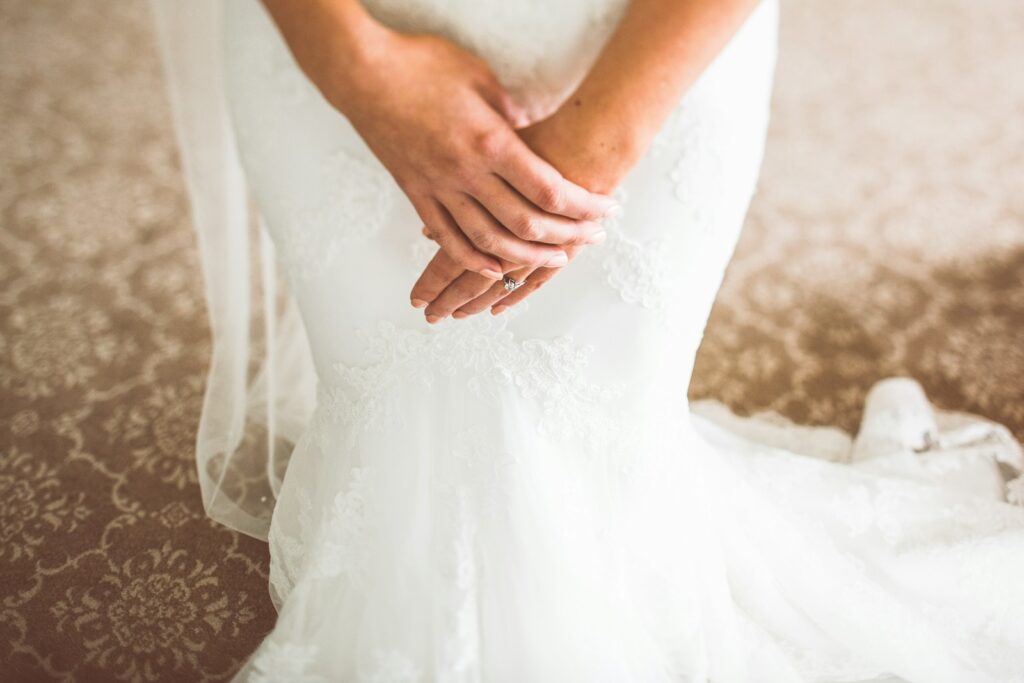 woman wearing white bridal gown