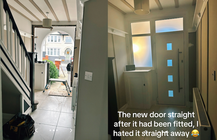 Split screen of a door makeover