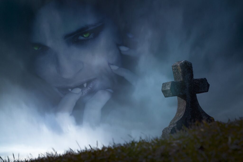halloween, vampire, cemetery