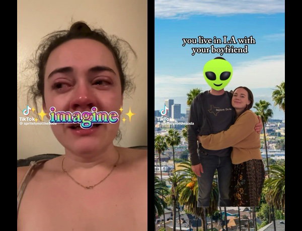 two tiktok screenshots that say 
“imagine” and “you live in la with your boyfriend”