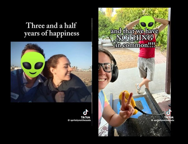 two tiktok screenshots that say “three and a half years of happiness” and “and that we have nothing in common”
