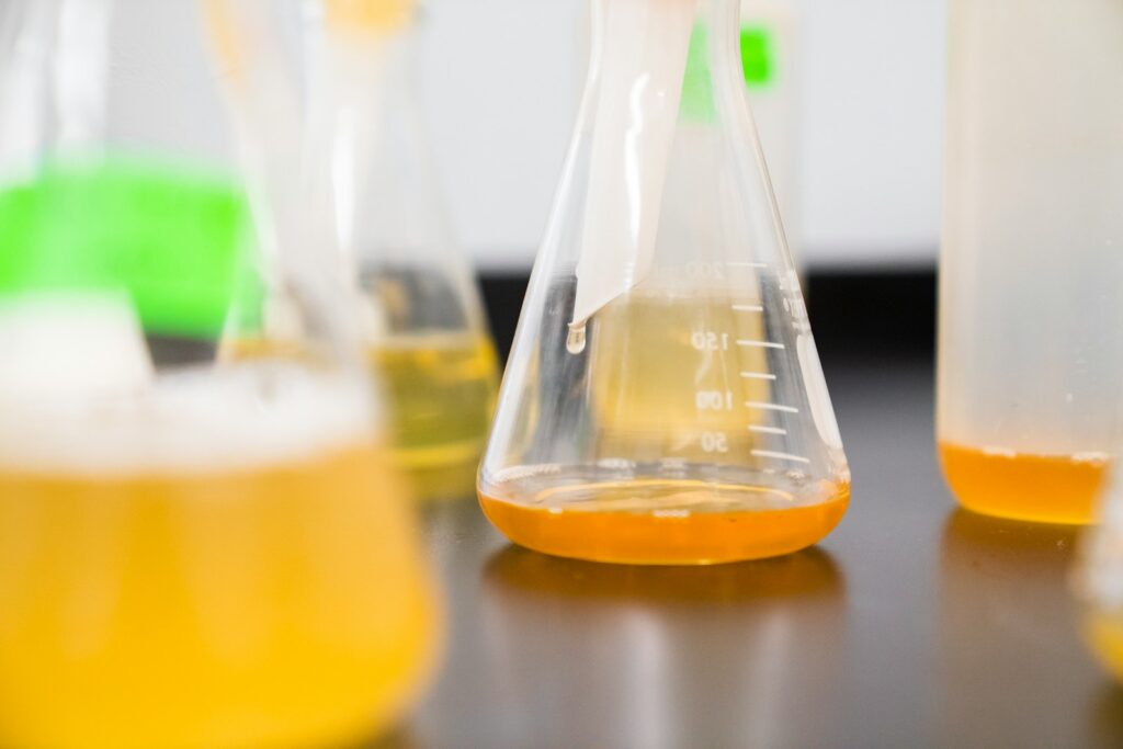 vials with yellow liquid in them