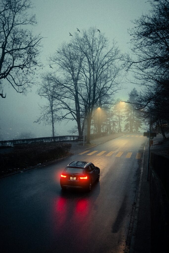 a car driving down a road