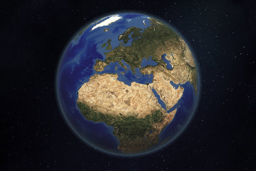 WORLD GLOBE EARTH SERIES, MEDITERRANEAN: a satellite and 3d rendered image focused on the Mediterranean.