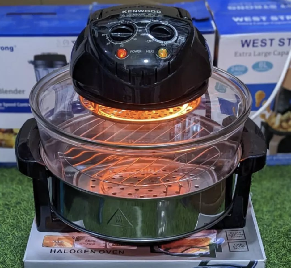 a Halogen oven sitting on top of product box