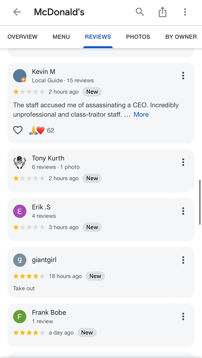 McDonald's Pennsylvania Google reviews