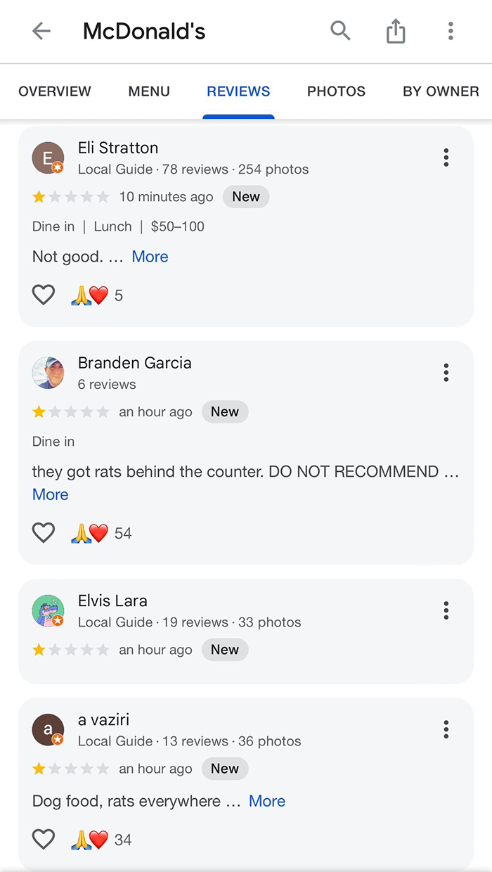 McDonald's Pennsylvania Google reviews