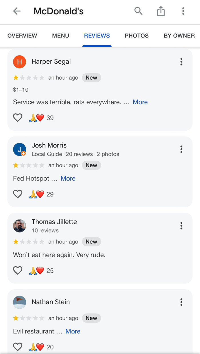 McDonald's Pennsylvania Google reviews