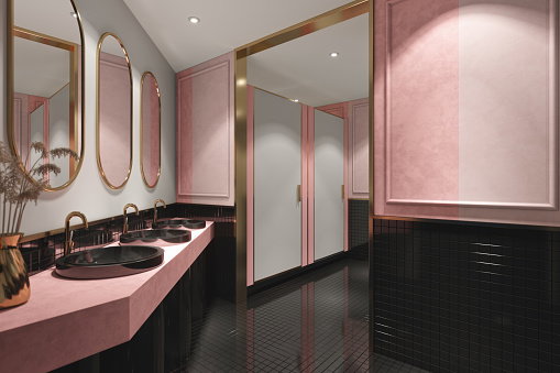 Commercial Luxury Restroom In Pastel Colors
