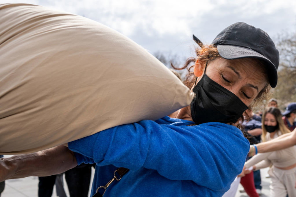 Annual Pillow Fight Returns To New York City's Washington Square Park