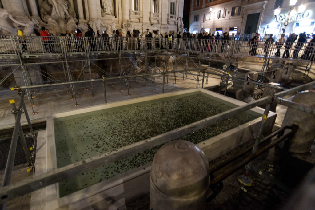 The Walkway To Visit The Trevi Fountain During Renovations, In Rome
