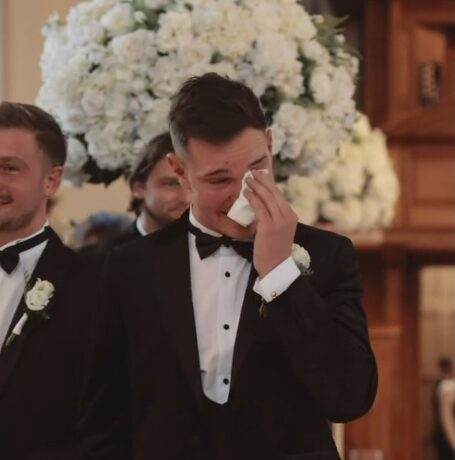 Elliot Gwilliam crying on his wedding day