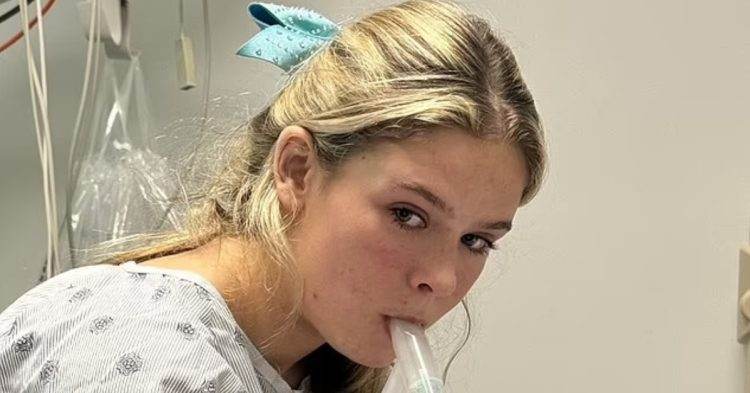 Teenager Brianne Cullen in the hospital on inhaler
