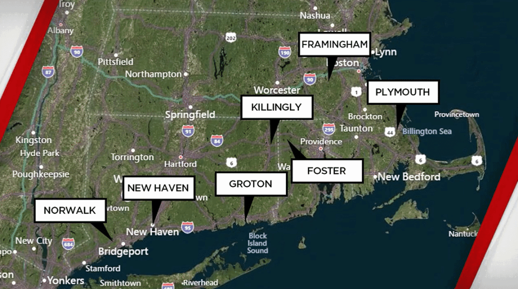 Map of deaths that took place in New England area