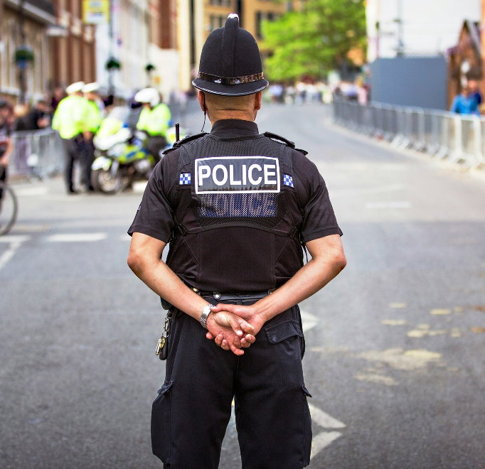 Police standing on road