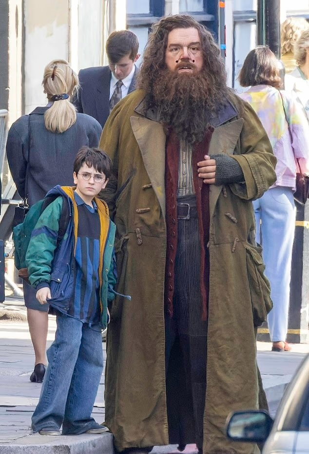 Nick Frost and Dominic McLaughlin on the set of the HBO series