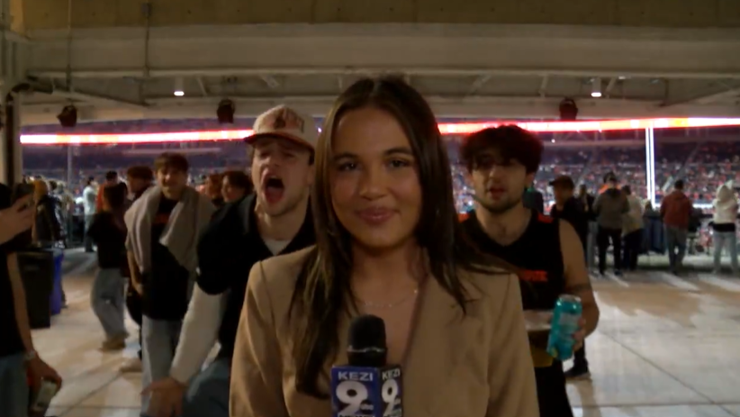 KEZI reporter being taunted by football fans