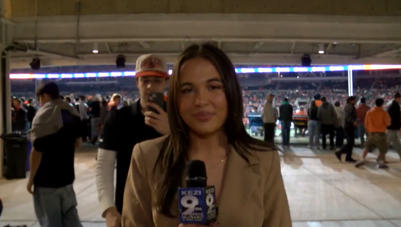 KEZI reporter being taunted by football fans