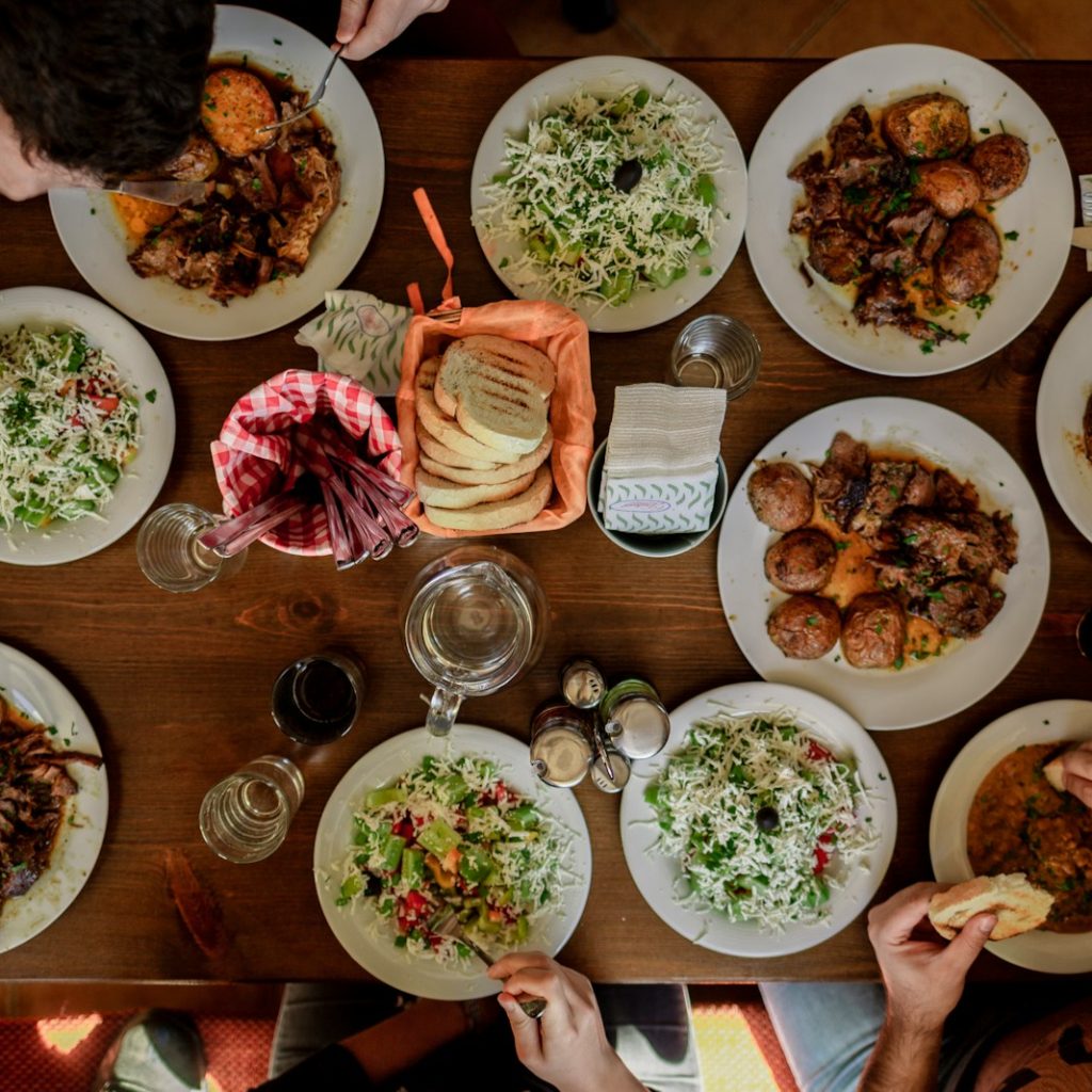 white plates with assorted foods