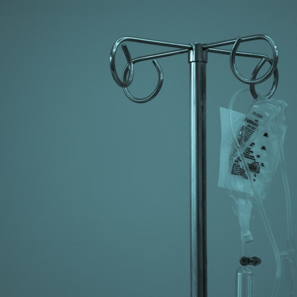dextrose hanging on stainless steel IV stand