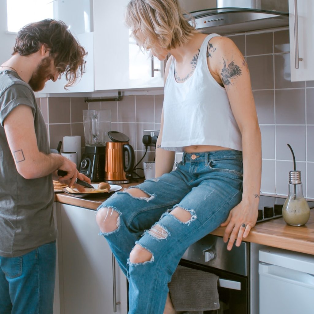woman and man in kitchen